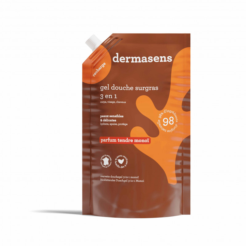 Recharge gel douche surgras 3 en 1 Monoï 900mL Dermasens