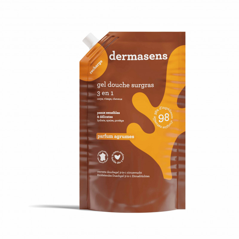 Recharge gel douche surgras 3 en 1 Agrumes 900mL Dermasens