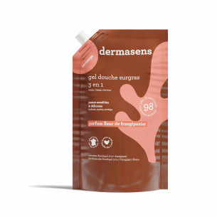 Recharge gel douche surgras 3 en 1 Fleur de frangipanier 900mL Dermasens