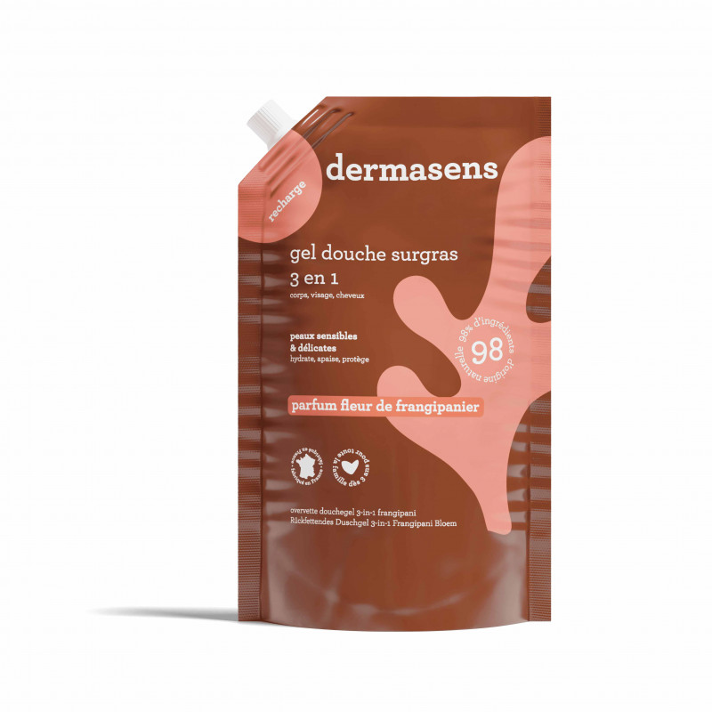 Recharge gel douche surgras 3 en 1 Fleur de frangipanier 900mL Dermasens