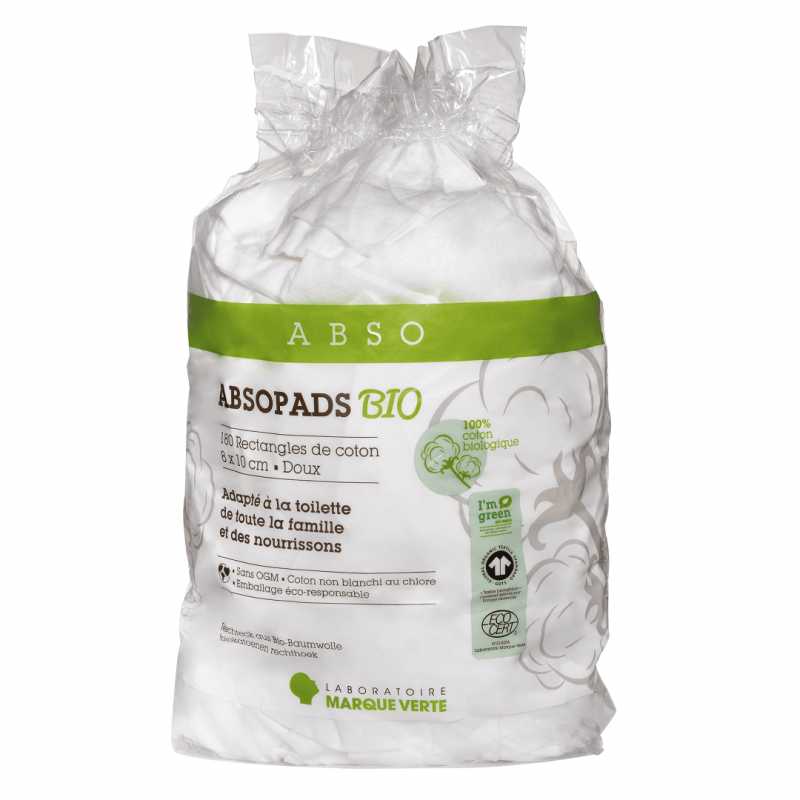 Sachet de 180 rectangles de coton bio 8x10cm Absopads