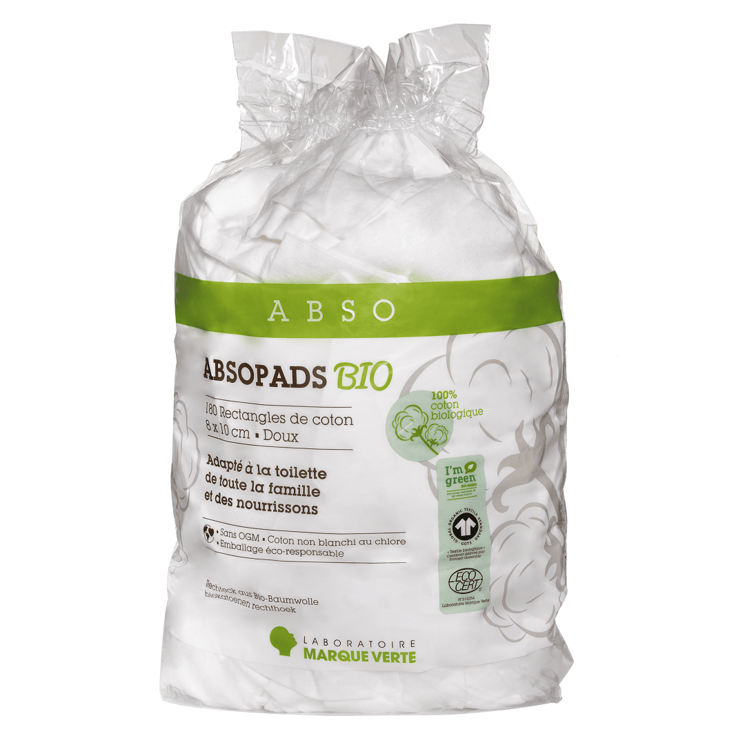 Sachet de 180 rectangles de coton bio 8x10cm Absopads