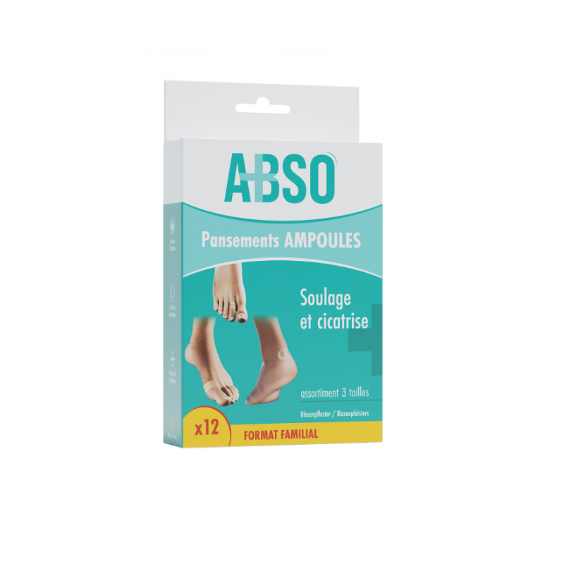 Pansements ampoules en assortiment de 3 tailles ABSO en boîte de 12
